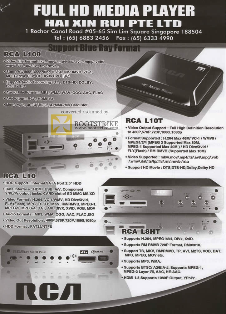 IT Show 2010 price list image brochure of Hai Xin Rui Media Players RCA L100 L10T L10 L8HT