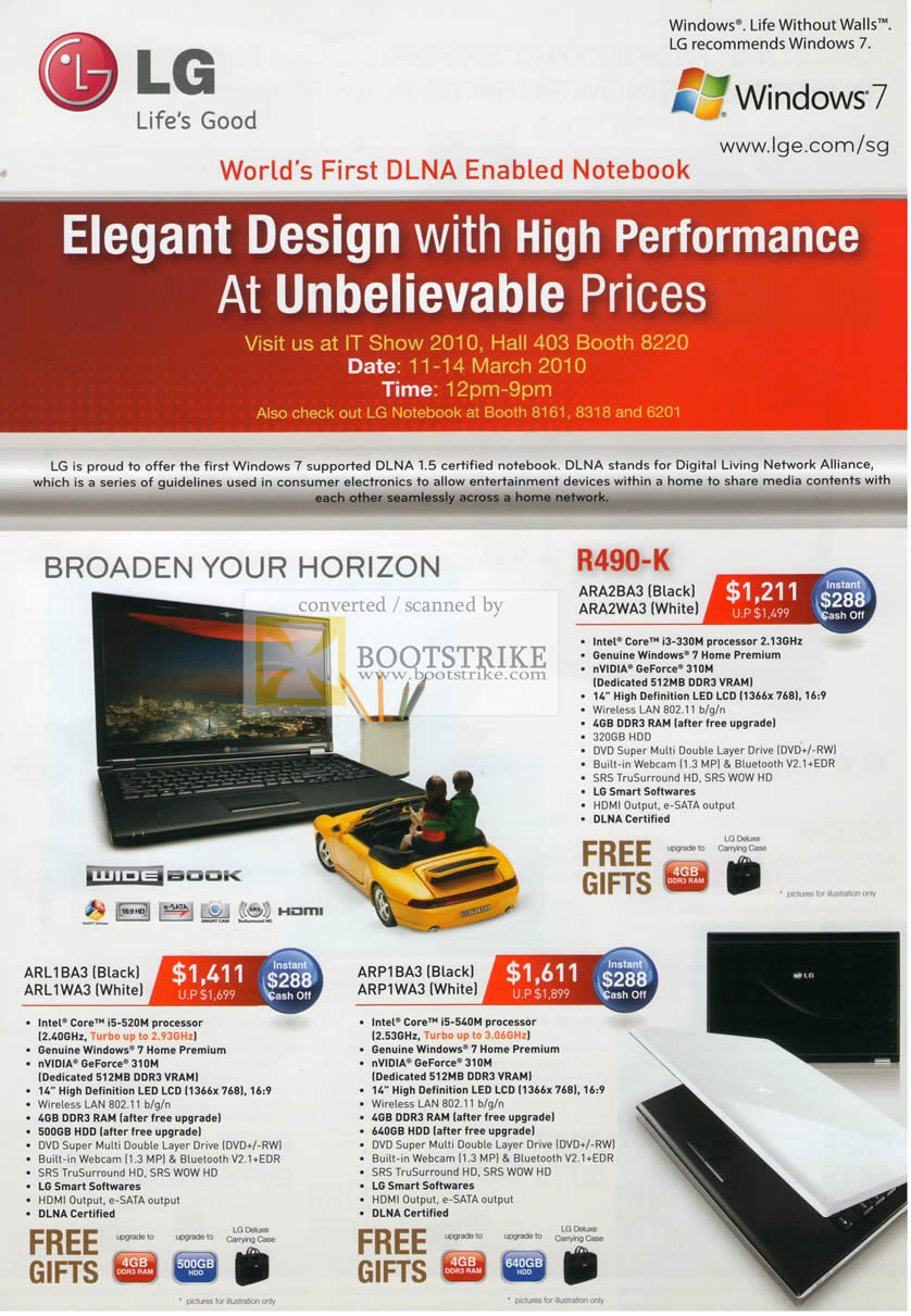 IT Show 2010 price list image brochure of LG Notebooks R490 K ARA2 BA3 WA3 ARL1 ARP1