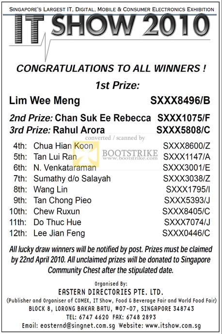 IT Show 2010 price list image brochure of Lucky Draw Results