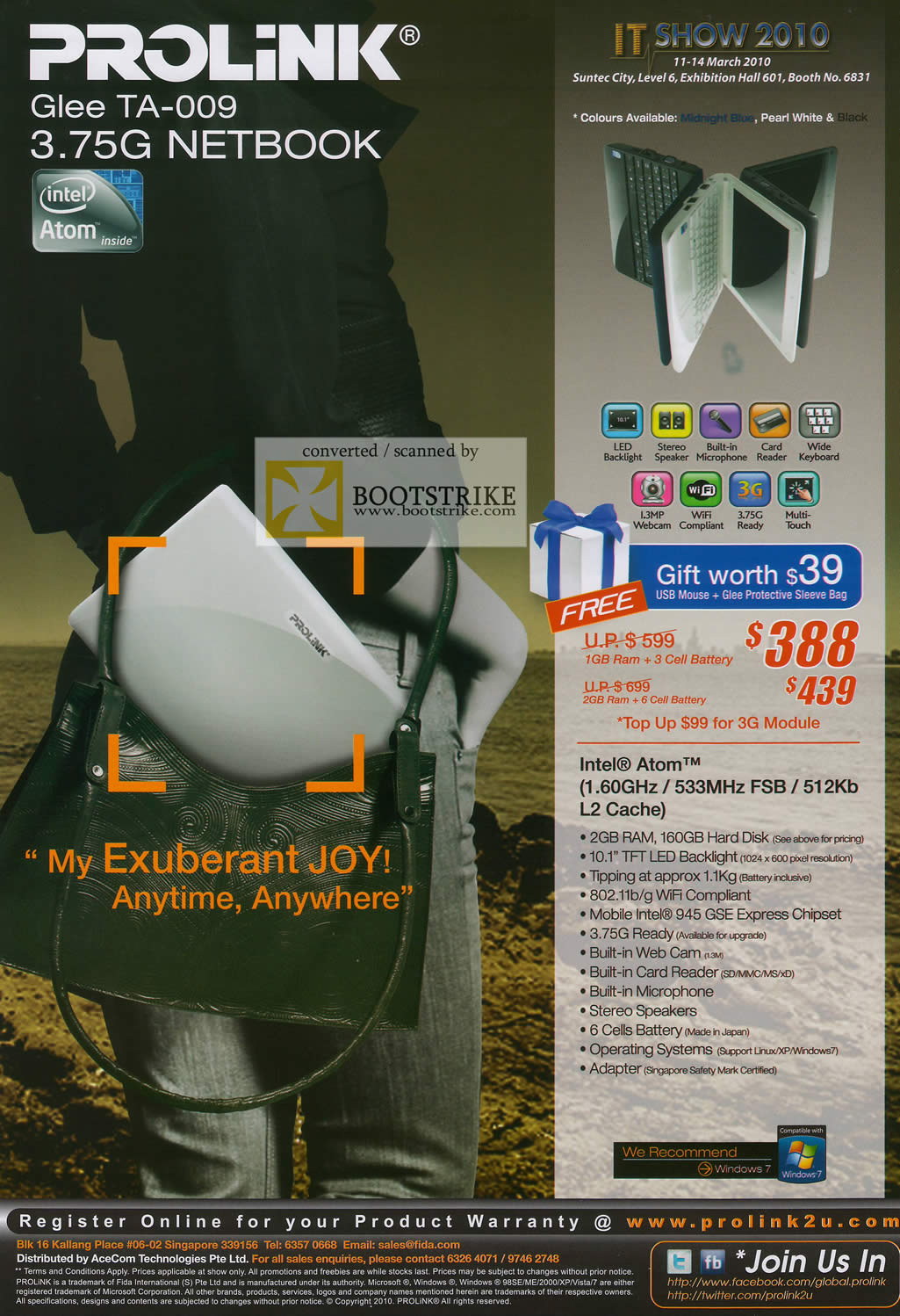 IT Show 2010 price list image brochure of Prolink Netbook Glee TA 009