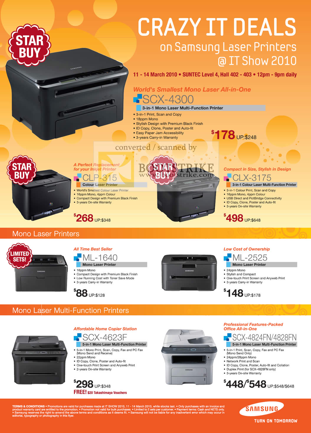 IT Show 2010 price list image brochure of Samsung Laser Printers SCX 4300 CLP 315 CLX 3175 ML 1640 2525 Mono 4623F 4824FN 4828FN Multi Function