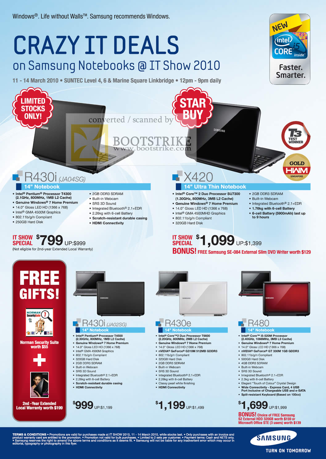 IT Show 2010 price list image brochure of Samsung Notebooks R430i X420 R430i R430e R480