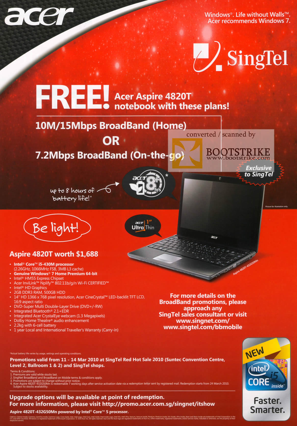 IT Show 2010 price list image brochure of Singtel Acer Aspire 4820T Notebook Broadband