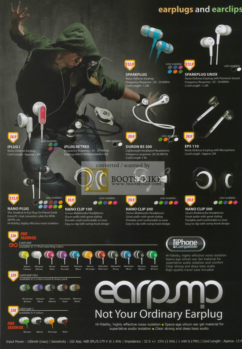 IT Show 2010 price list image brochure of SonicGear Earphones Sparkplug Unox IPlug Retrex Duron EPS Nano Plug Clip 100 200 Earpump