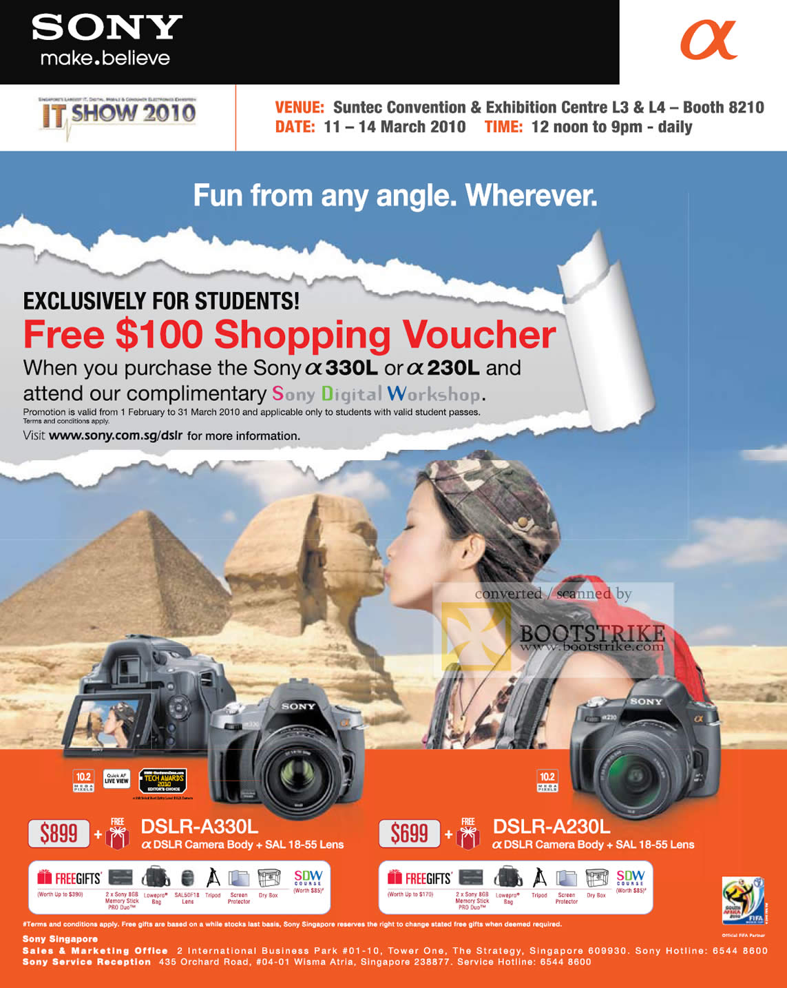 IT Show 2010 price list image brochure of Sony DSLR Digital Camera SLR A330L A230L SAL 18 55 Lens Student Offer