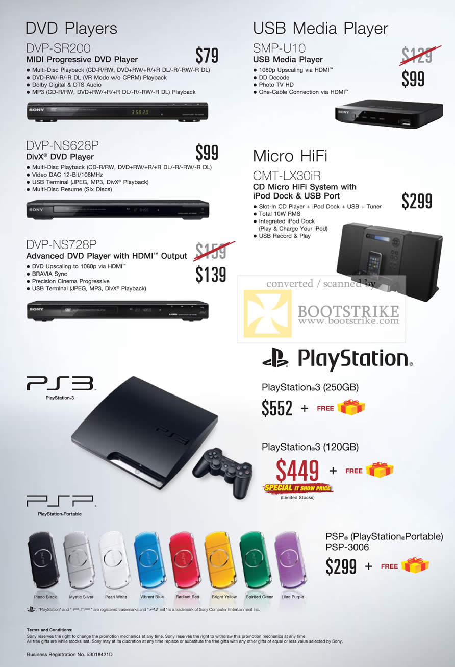 IT Show 2010 price list image brochure of Sony DVD Players DVP SR200 NS628P NS728P USB Media Player SMP U10 Micro Hifi CMT LX30iR Playstation 3 PS3 PSP Portable