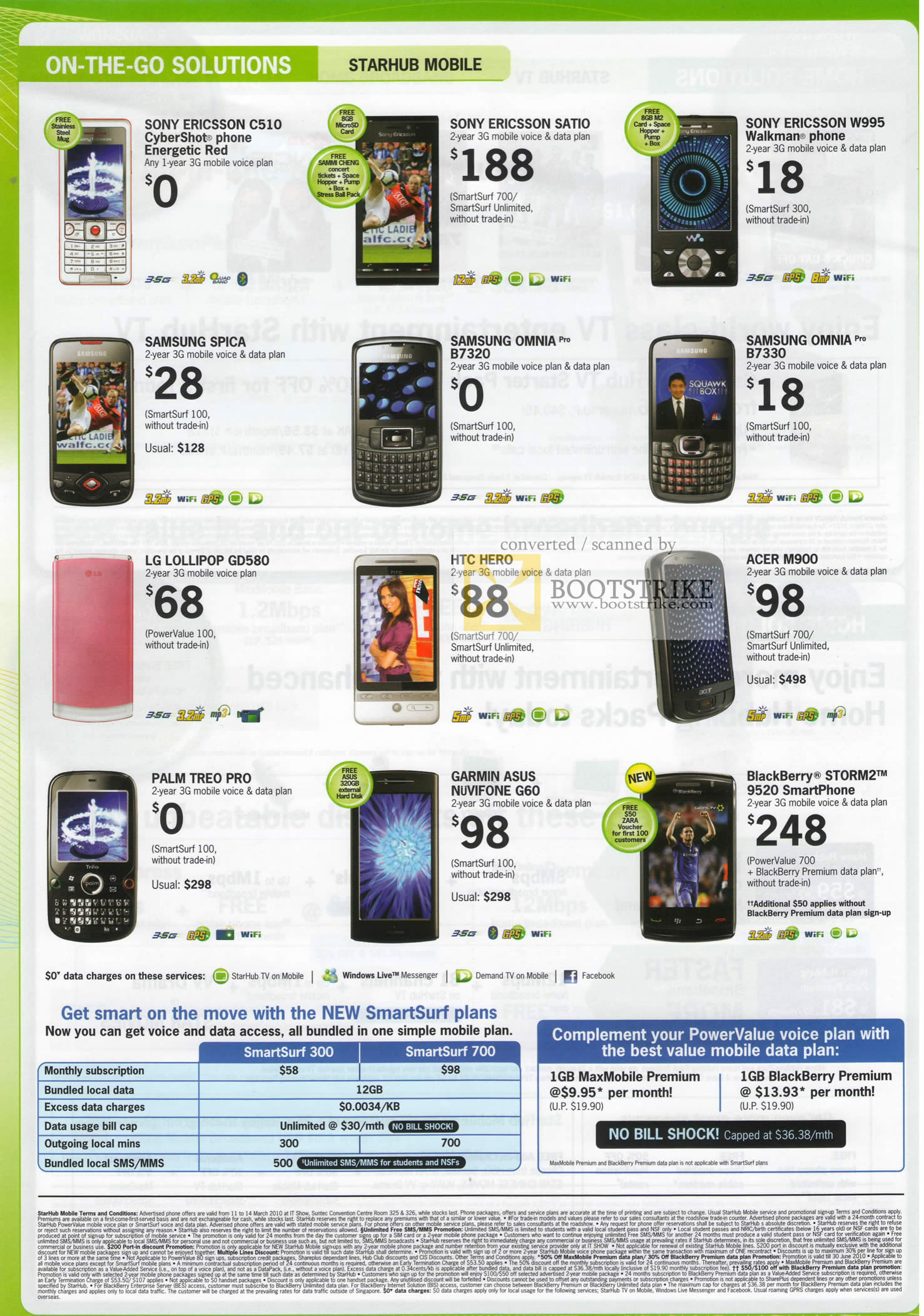 IT Show 2010 price list image brochure of Starhub Mobile Phones Sony Ericsson Samsung LG HTC Acer Palm Garmin ASUS BlackBerry SmartSurf Plans