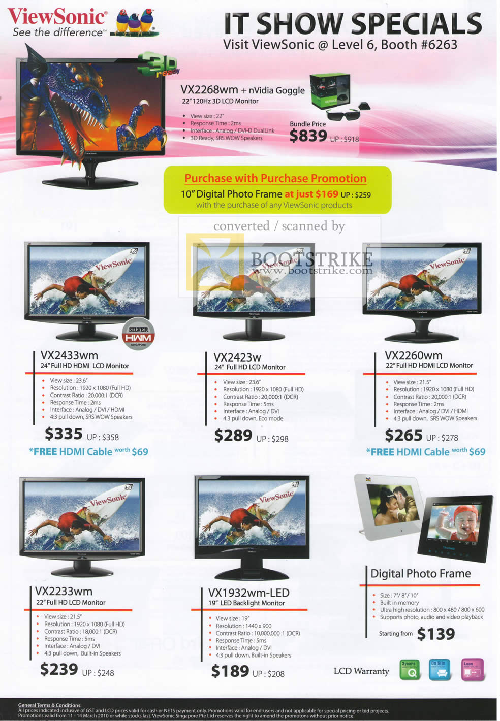 IT Show 2010 price list image brochure of Viewsonic LCD Monitors 3D VX2268wm VX2433wm VX2423w VX2260wm VX2233wm VX1932wm LED Digital Photo Frame