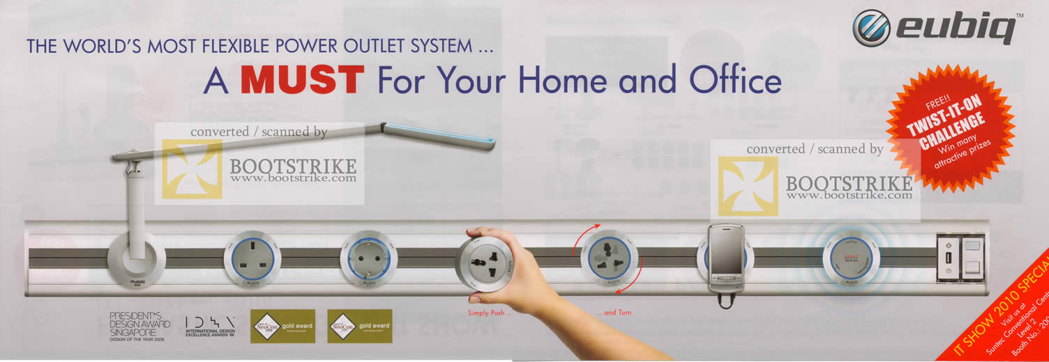 IT Show 2010 price list image brochure of Eubiq Flexible Power Outlet System Push Turn