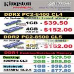 Systems Kingson DDR2 PC2 Desktop Memory DDR1 Notebook Memory