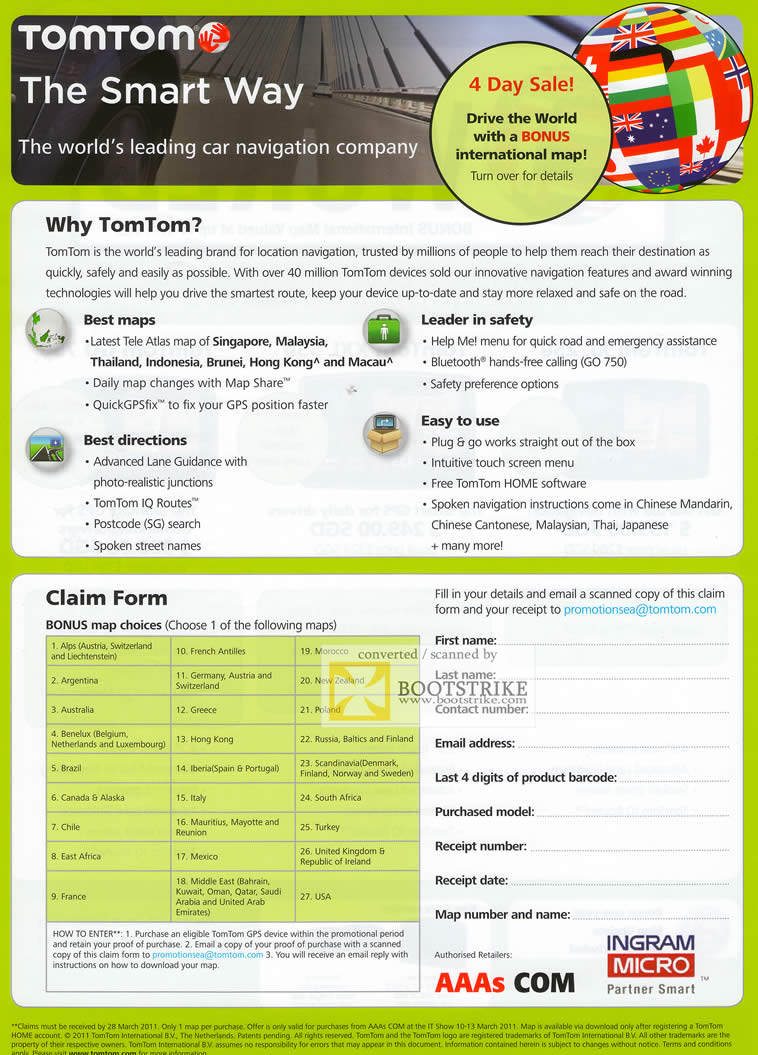 IT Show 2011 price list image brochure of AAAs Com TomTom GPS Navigation System Tele Atlas QuickGPSfix Lane Guidance