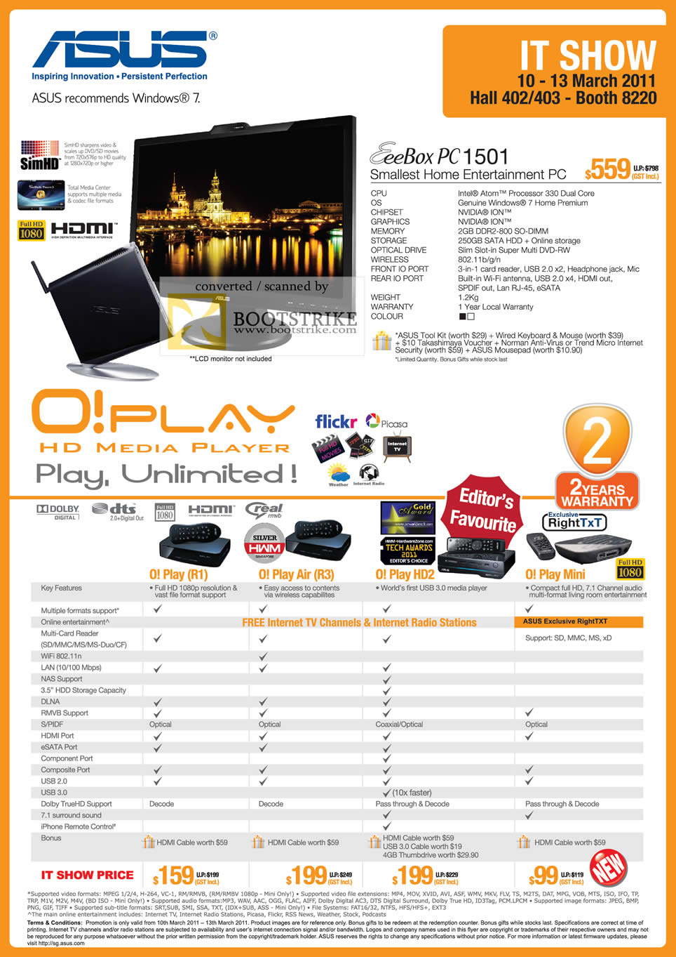 IT Show 2011 price list image brochure of ASUS EEEBox PC 1501 O! Play HD Media Player Air HD2 Mini