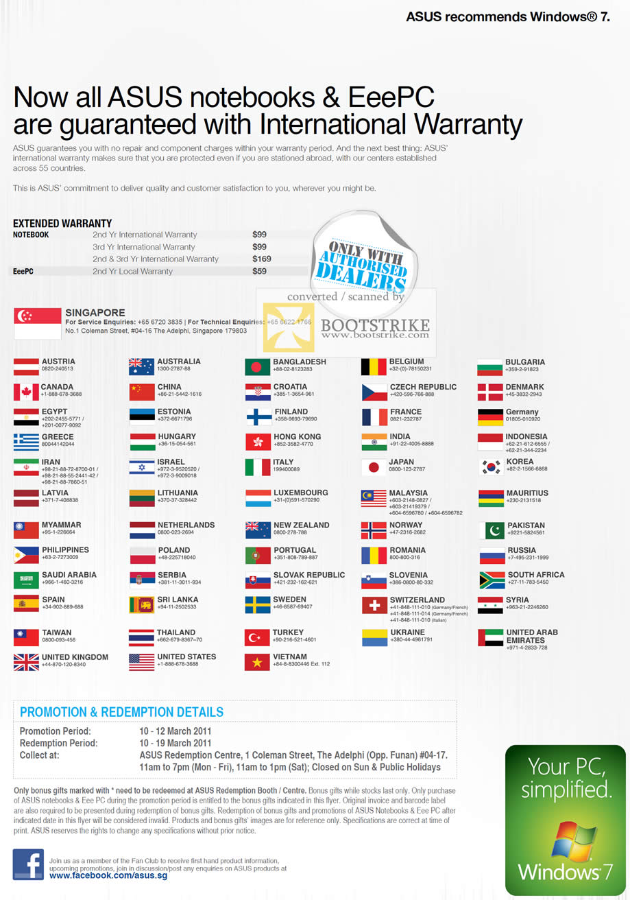 IT Show 2011 price list image brochure of ASUS International Warranty Extended Options Contact Numbers Countries