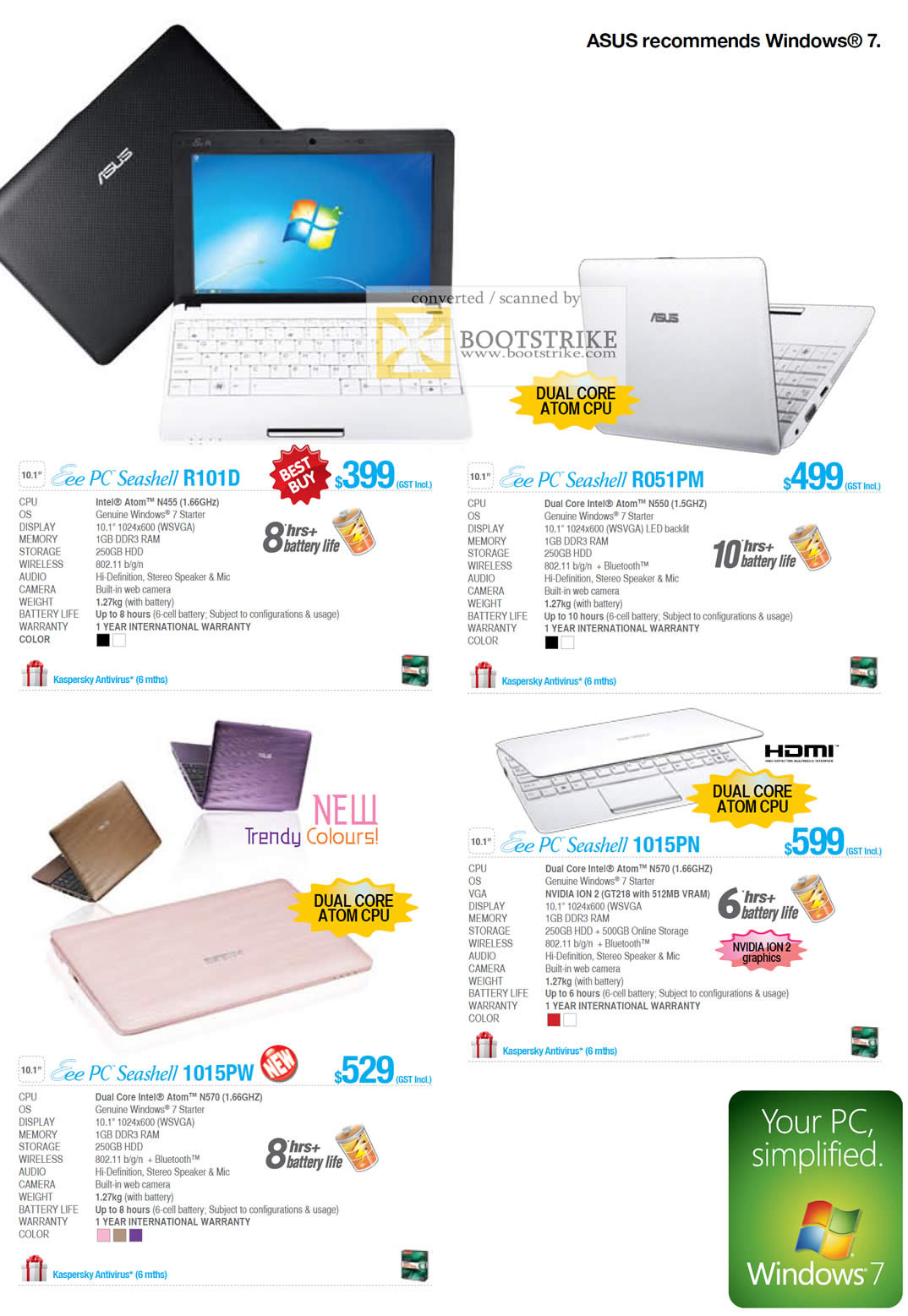 IT Show 2011 price list image brochure of ASUS Notebooks Netbooks Eee PC Seashell R101D R051PM 1015PW 1015PN