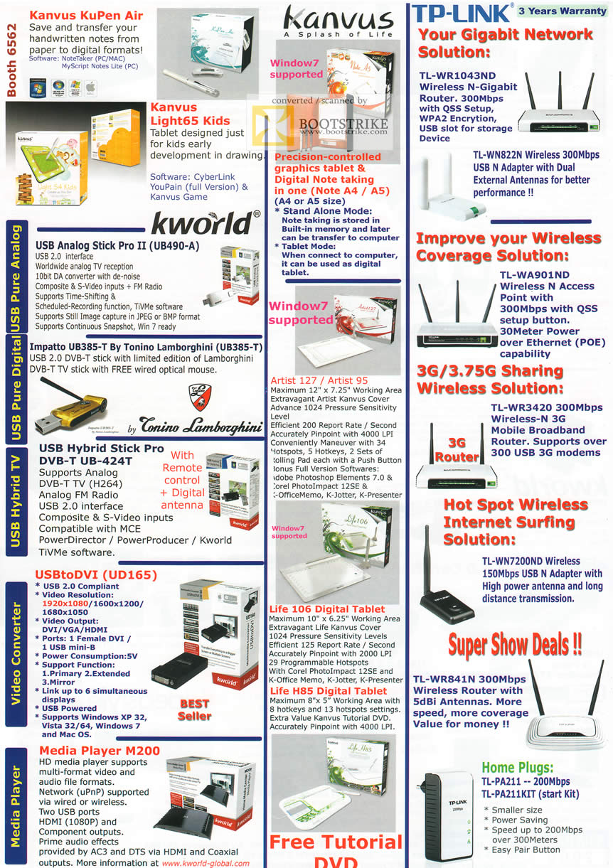 IT Show 2011 price list image brochure of Asia Radio Kanvus KuPen Light65 TP Link Networking Router Gigabit Wireless N Kworld TV Artist 127 95 Media Player HomePlug