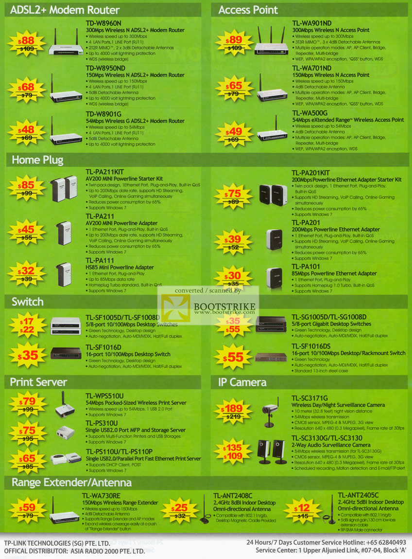 IT Show 2011 price list image brochure of Asia Radio TP-Link ADSL2 Modem Router Access Point HomePlug Switch Print Server IPCam Range Extender Antenna