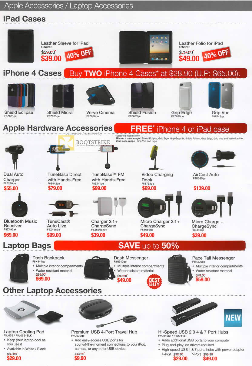 IT Show 2011 price list image brochure of Ban Leong Belkin Apple Accessories IPad Case IPhone TuneBase AirCast Charter Dash Backpack Pace Tall Cooling Pad Hub