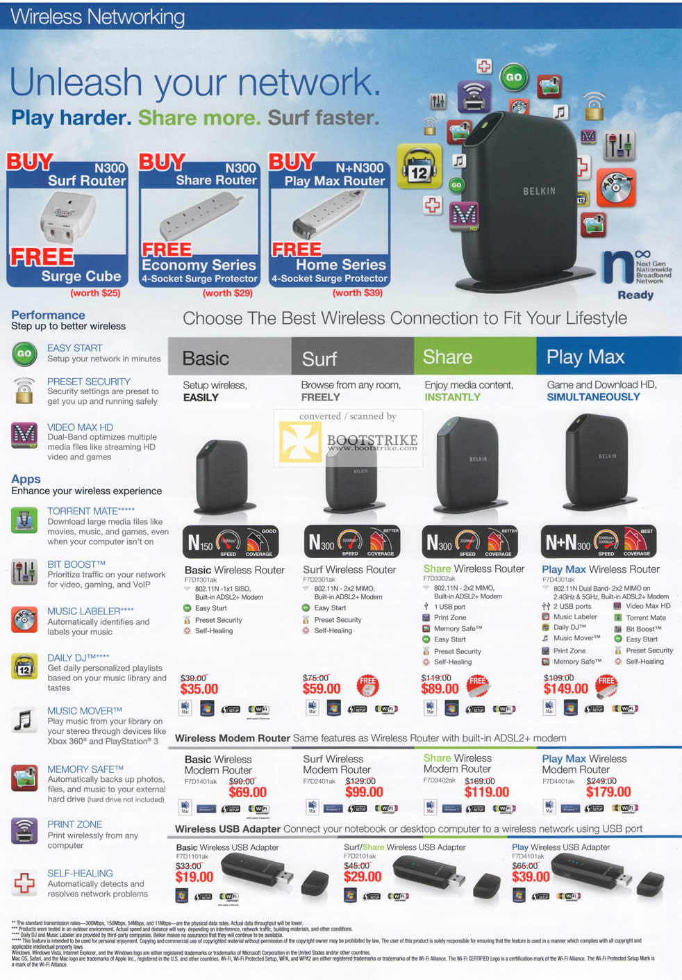 IT Show 2011 price list image brochure of Ban Leong Belkin Surf Router N300 Share Basic Surf Share Play Max Modem Wireless USB Adapter