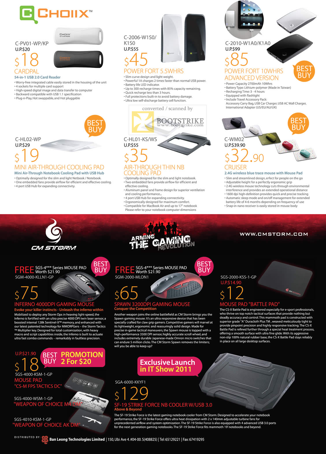 IT Show 2011 price list image brochure of Ban Leong Choiix Card Reader Charger Mouse Cooling Pad CM Storm Inferno Spawn