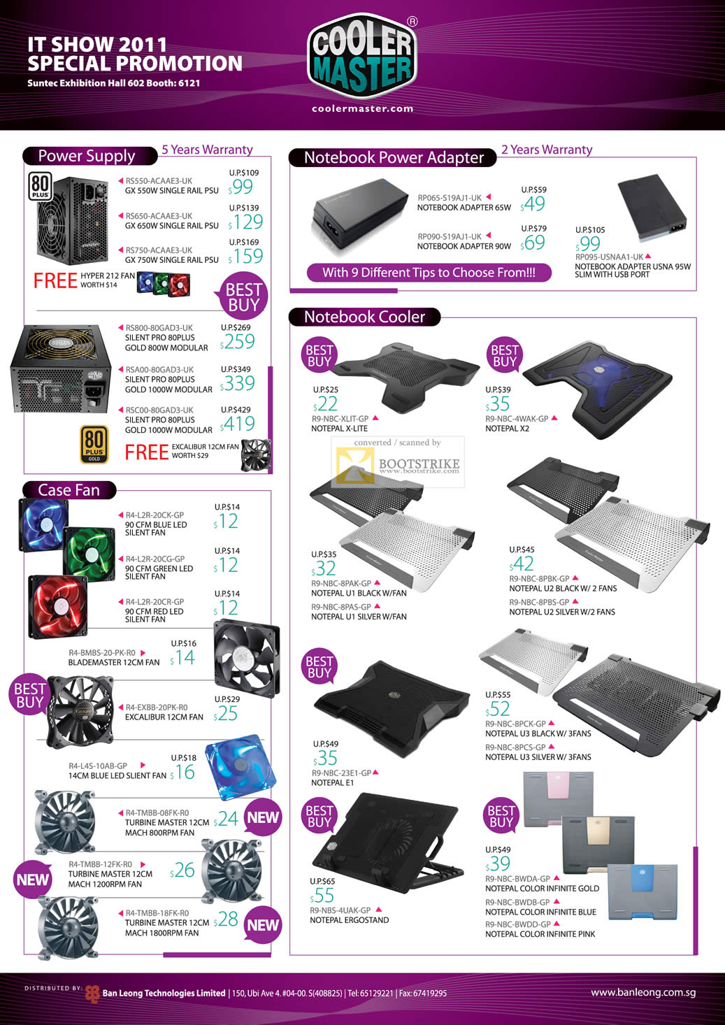 IT Show 2011 price list image brochure of Ban Leong Cooler Master Power Supply Adapter Notebook Cooler GX Silent Pro Case Fan Notepal Ergostand