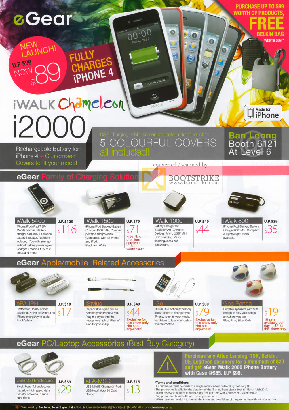 IT Show 2011 price list image brochure of Ban Leong EGear IWalk Chameleon I2000 IPhone Battery IWalk EPA-IPH IStylus IGo Gee Panda Enclosure EPA-MSD