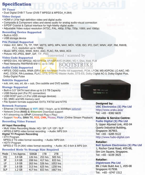 IT Show 2011 price list image brochure of Bell Systems Iraku S200 HD DVR Specifications Media Player