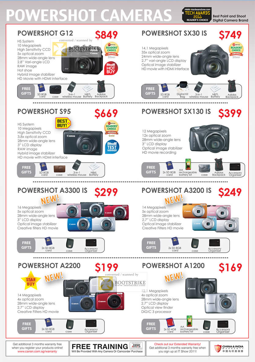 IT Show 2011 price list image brochure of Canon Digital Cameras Powershot G12 SX30 IS S95 SX130 IS A3300 IS A3200 IS A2200 A1200