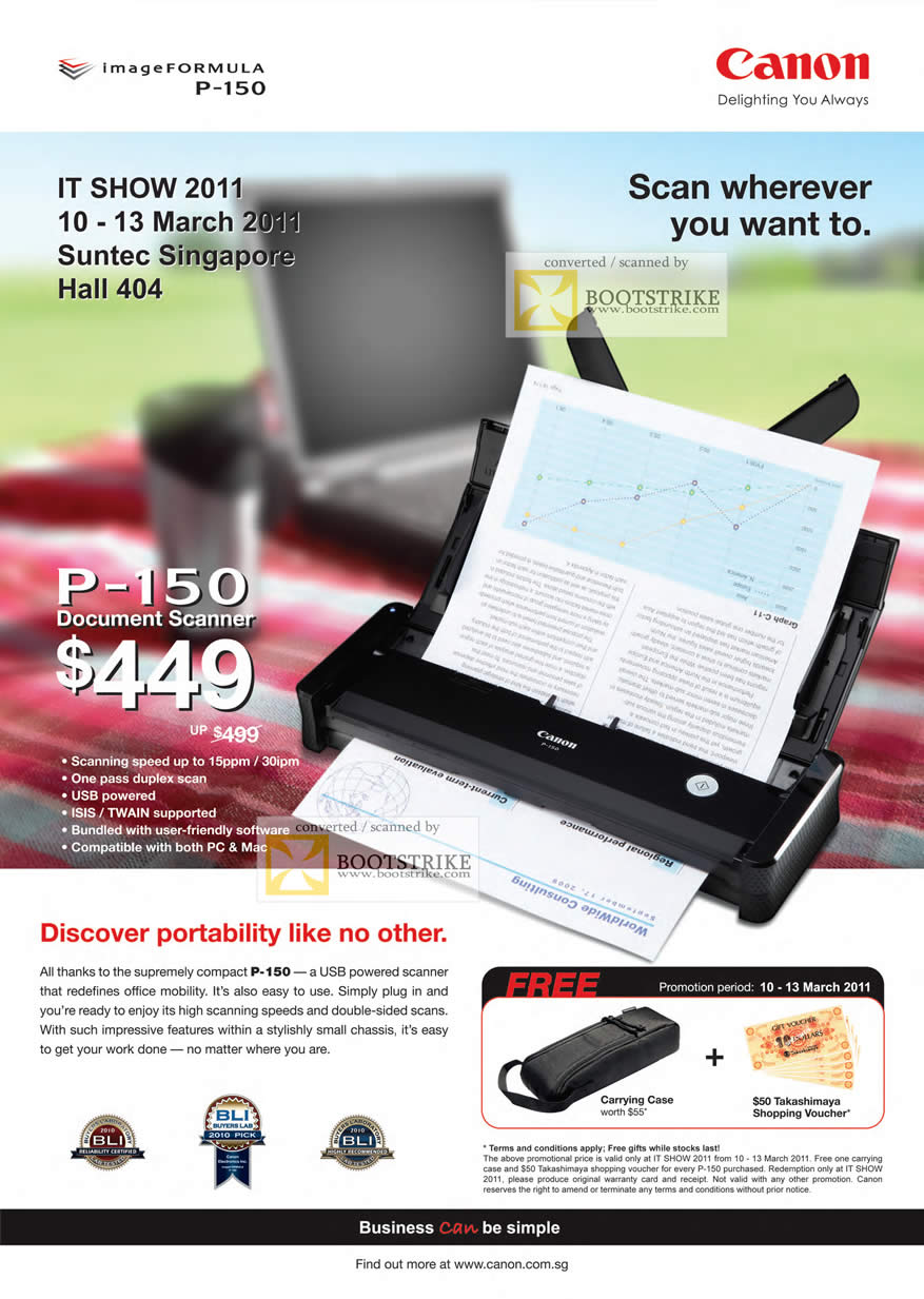 IT Show 2011 price list image brochure of Canon Document Scanner P-150 USB