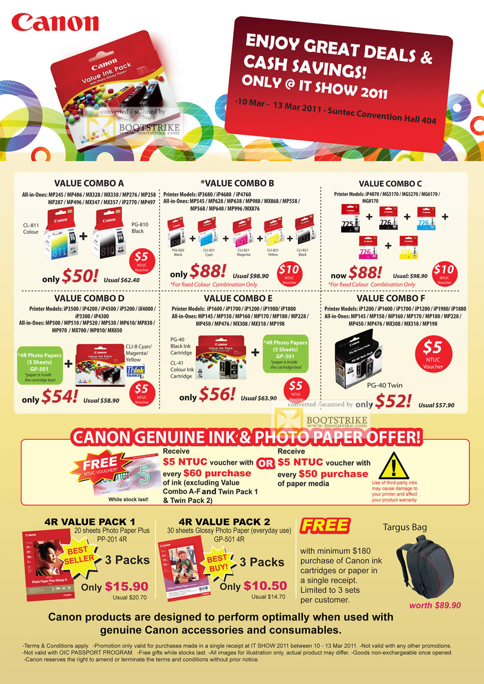 IT Show 2011 price list image brochure of Canon Ink Cartridges Glossy Photo Paper