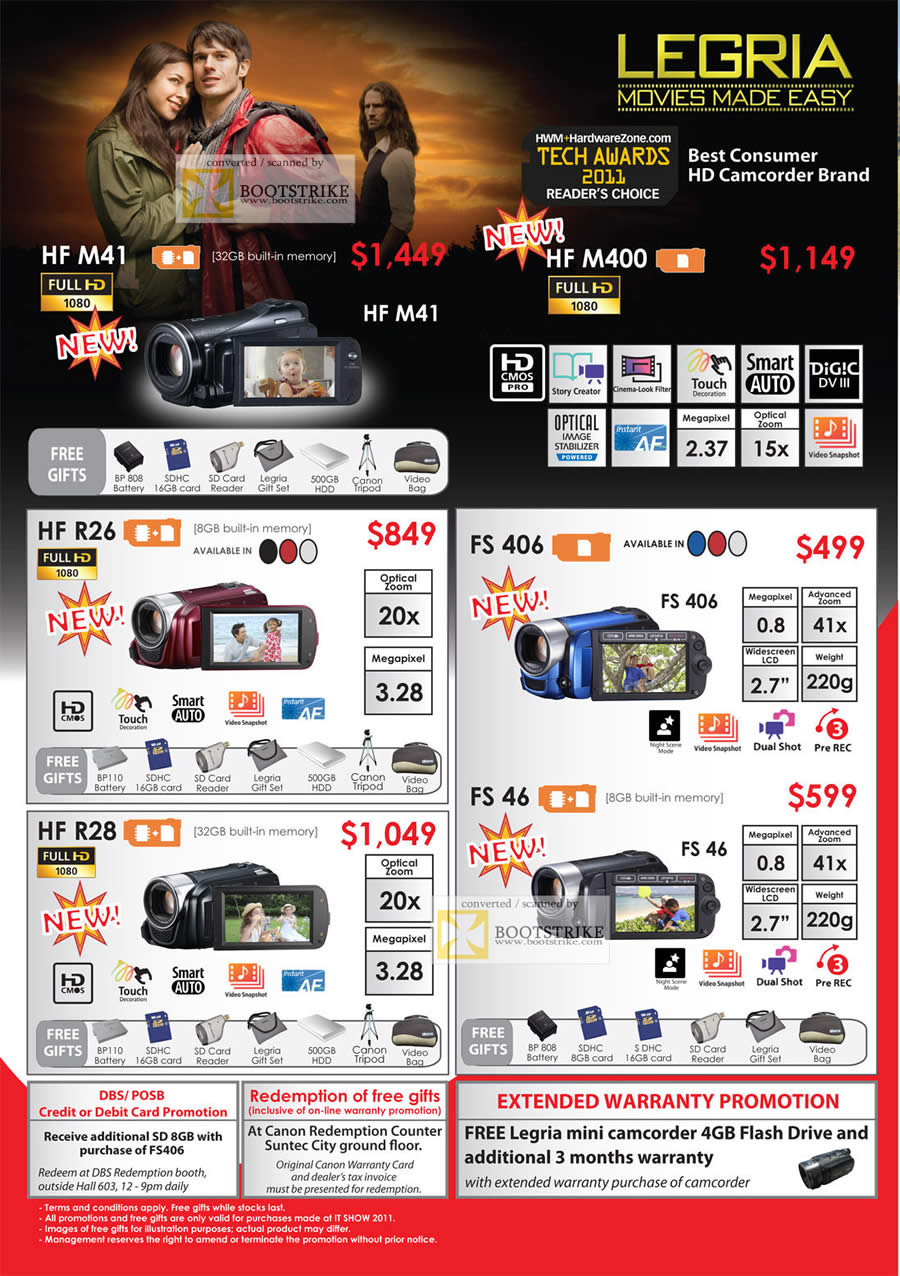 IT Show 2011 price list image brochure of Canon Legria Video Camcorders HFR26 FS406 HFR28 FS46