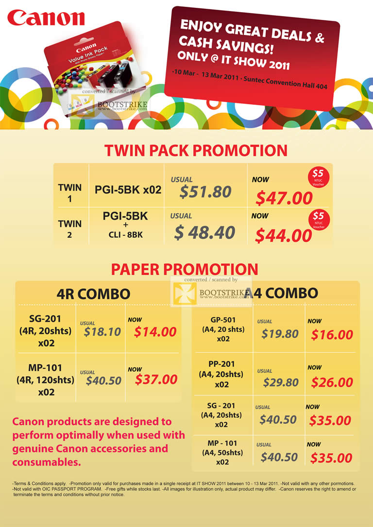 IT Show 2011 price list image brochure of Canon Paper PGI-5BK CLI-88K SG-201 MP-101 GP-501 PP-201