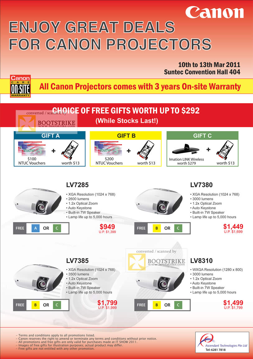 IT Show 2011 price list image brochure of Canon Projectors LV7285 LV7380 LV7385 LV8310