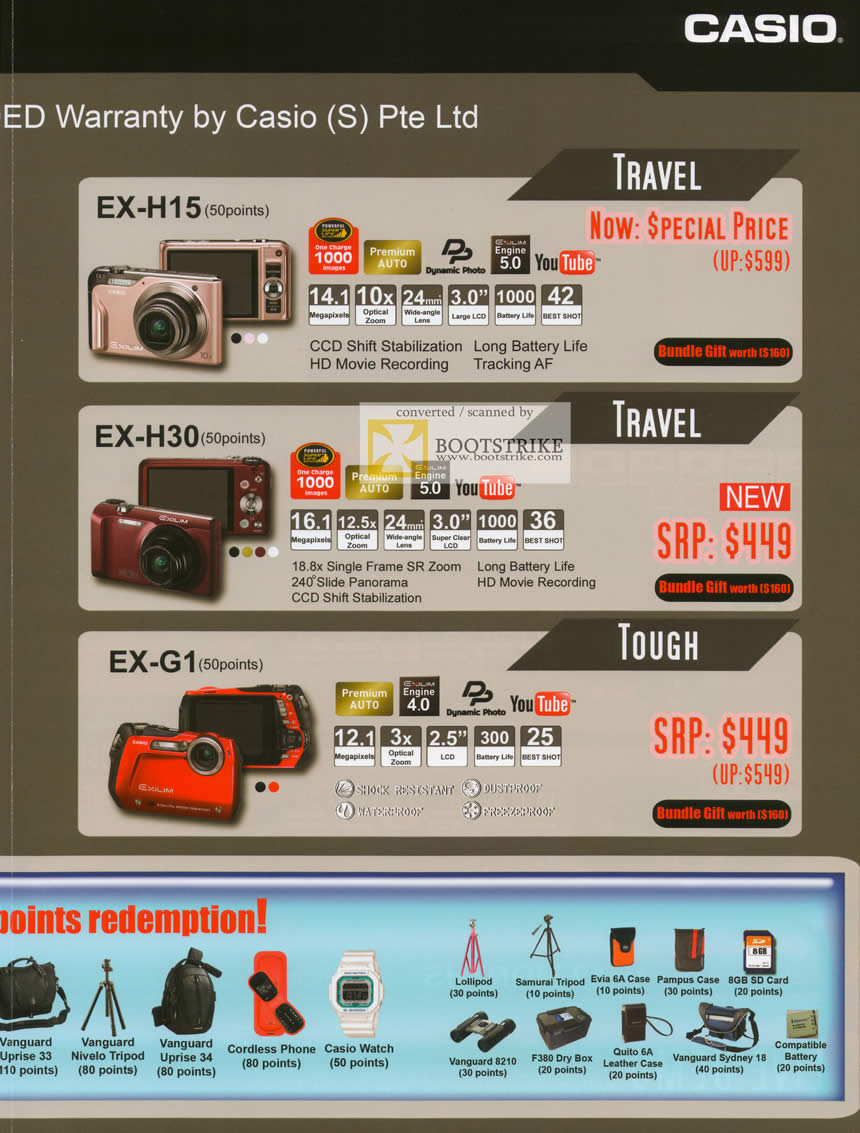 IT Show 2011 price list image brochure of Casio Digital Cameras Exilim EX-H15 EX-H30 EX-G1