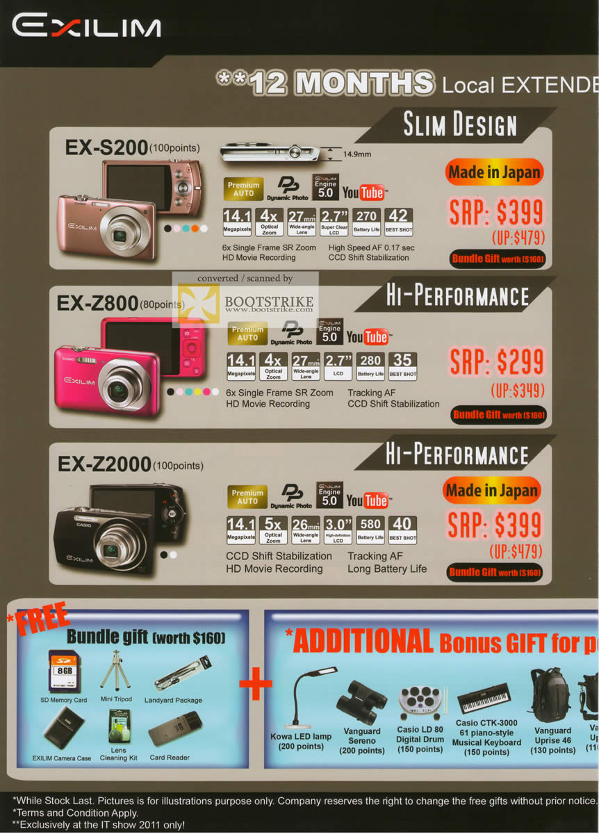 IT Show 2011 price list image brochure of Casio Digital Cameras Exilim EX-S200 EX-Z800 EX-Z2000