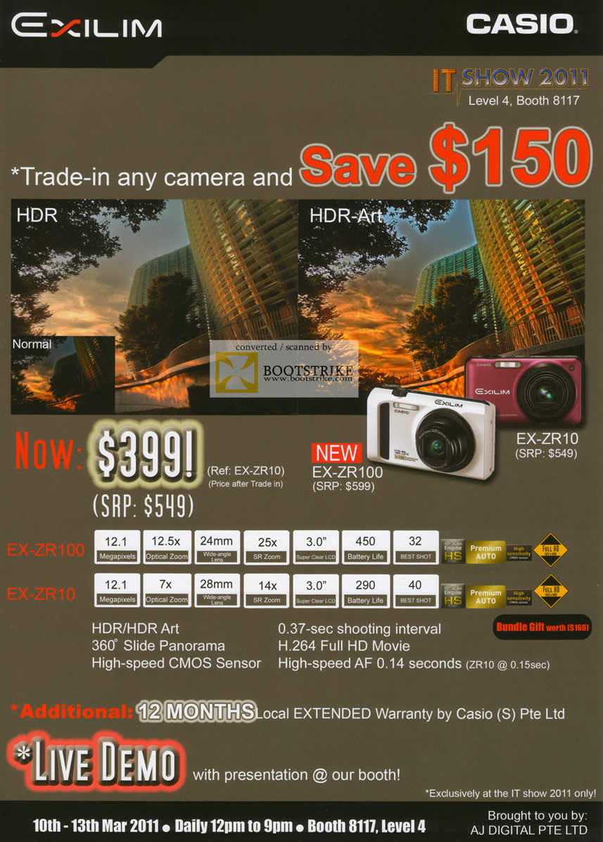 IT Show 2011 price list image brochure of Casio Digital Cameras Exilim EX-ZR100 EX-ZR10 Trade In