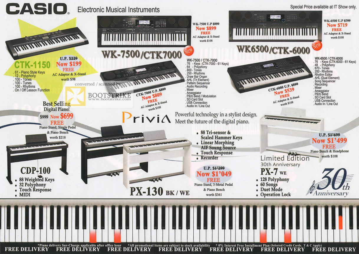 IT Show 2011 price list image brochure of Casio Music Keyboards CTK-1150 CDP-100 WK-7500 CTK-7000 Privia PX-130 WK-6500 CTK-6000 PX-7