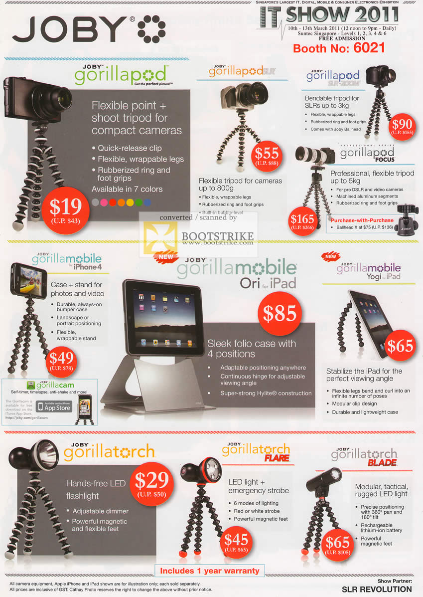 IT Show 2011 price list image brochure of Cathay Photo Joby Tripods Gorillapod Focus IPhone4 Case Ori Gorillamobile Yogi GorillaTorch Flare Blade