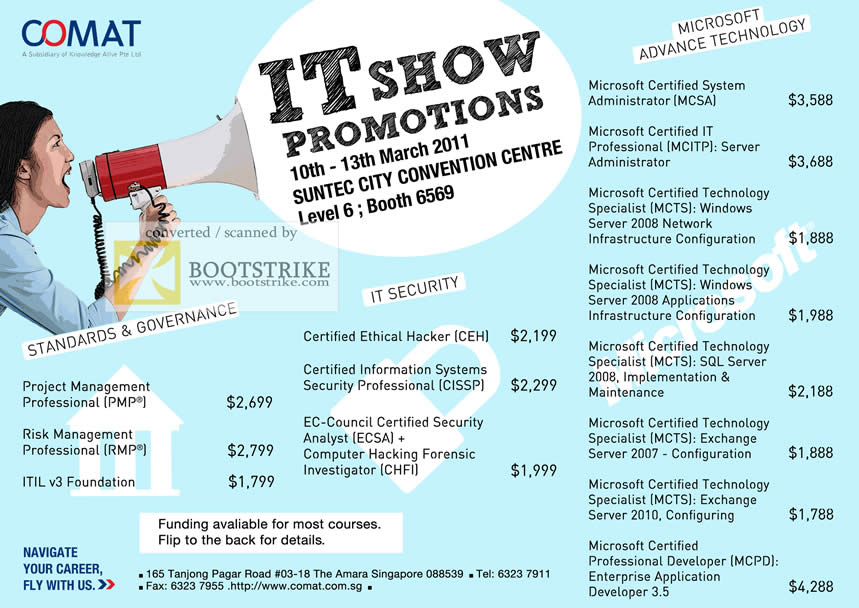 IT Show 2011 price list image brochure of Comat Courses Standards Governance PMP RMP ITIL CEH CISSP CHFI IT Security Microsoft MCSA MCITP MCTS MCPD