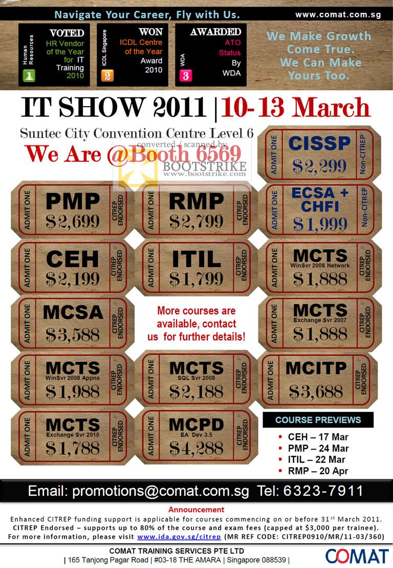 IT Show 2011 price list image brochure of Comat IT Courses CISSP PMP RMP ECSA CHFI CEH ITIL MCTS MCSA MCTS MCITP MCPD