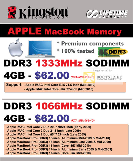 IT Show 2011 price list image brochure of Convergent Kingston Apple Macbook Memory DDR3 Sodimm 1333Mhz 1066Mhz KTA-MB1333 4G KTA-MB1066 4G