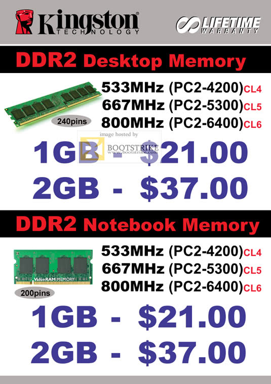 IT Show 2011 price list image brochure of Convergent Kingston DDR2 Memory Desktop Notebook 533Mhz 667Mhz 800Mhz PC2 4200 5300 6400 CL4 CL5 CL6