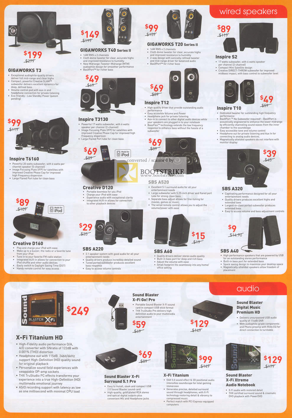 IT Show 2011 price list image brochure of Creative Speakers Gigaworks T3 T40 T20 II Inspire S2 T3130 T12 D120 SBS A320 D160 A220 A60 A40 X-Fi Titanium HD Go Pro Premium HD X-Fi Xtreme Audio Notebook