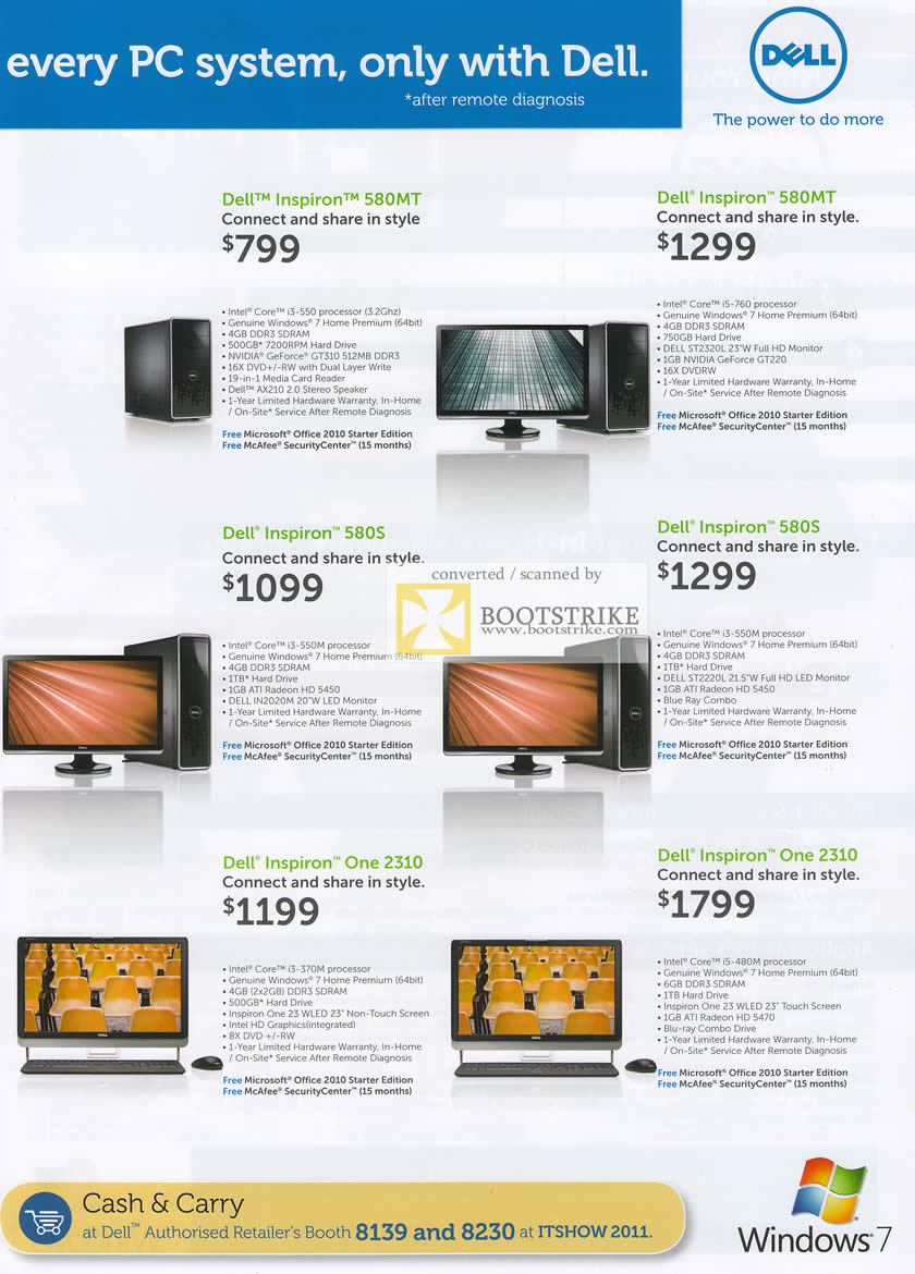 IT Show 2011 price list image brochure of Dell Desktop PC Inspiron 580MT 580S Notebooks Inspiron One 2310