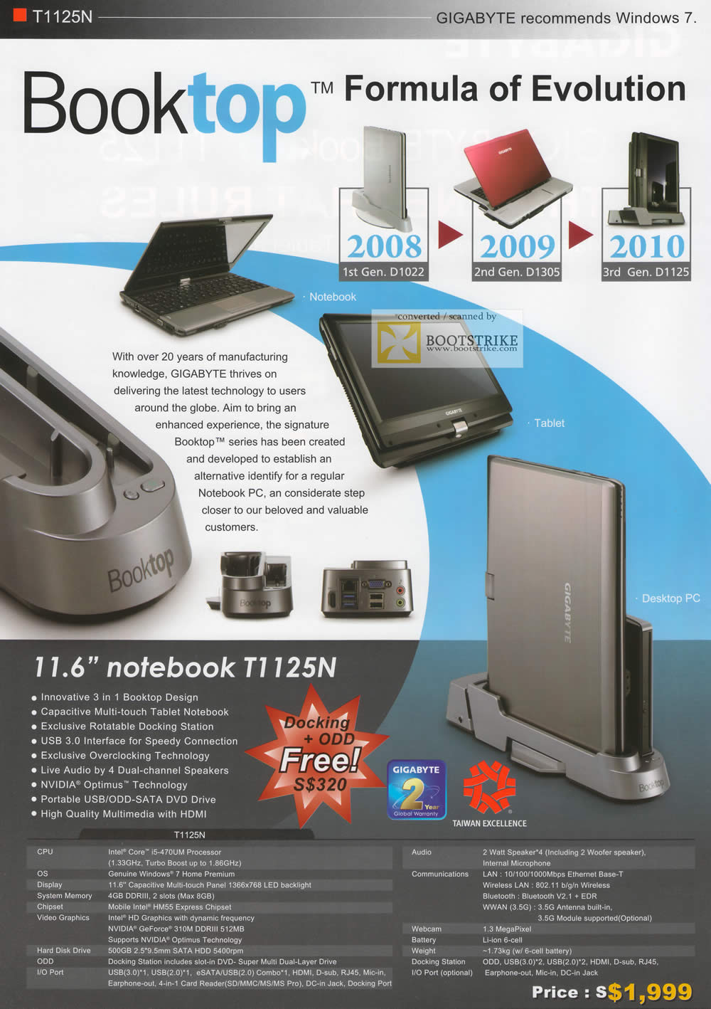 IT Show 2011 price list image brochure of Digital Asia Gigabyte Notebooks Booktop T1125N