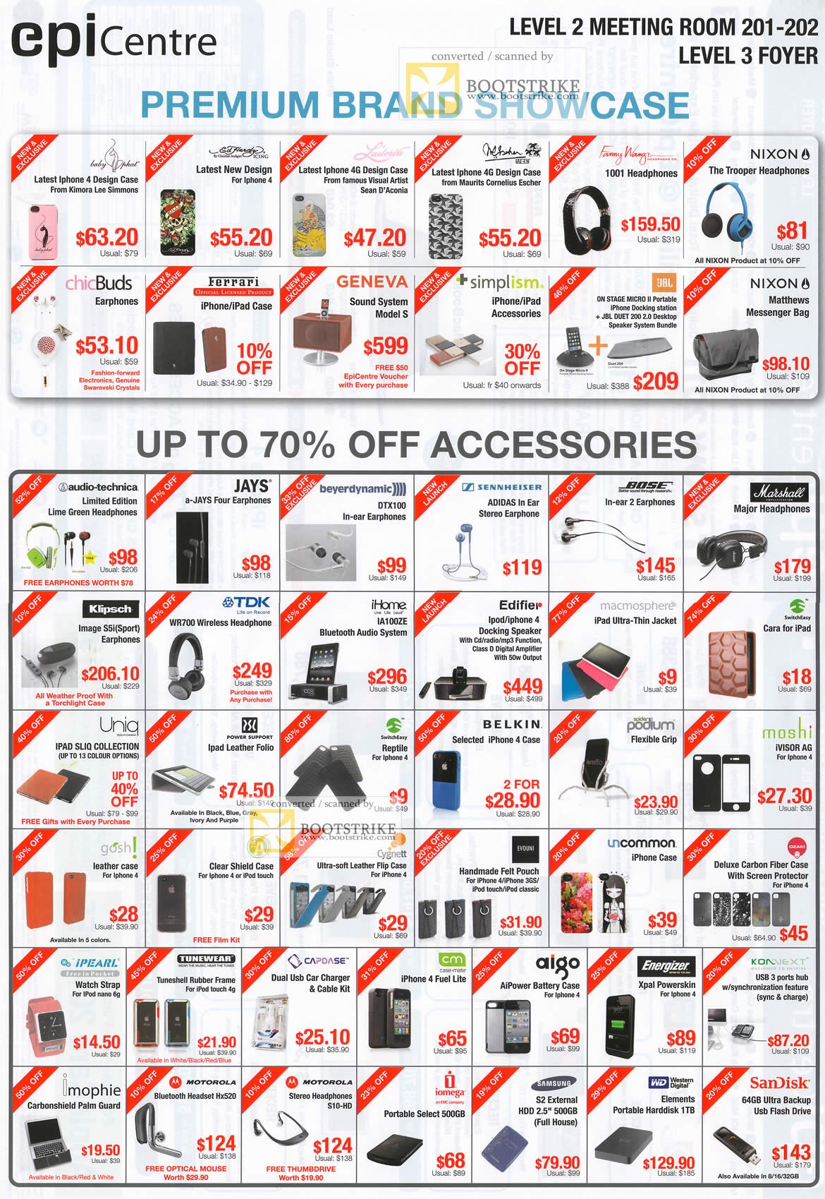 IT Show 2011 price list image brochure of Epicentre Accessories IPhone ChicBuds Geneva Nixon Jays Edifier Klipsch Belkin Gosh Bose Aigo Energizer Samsung Motorla