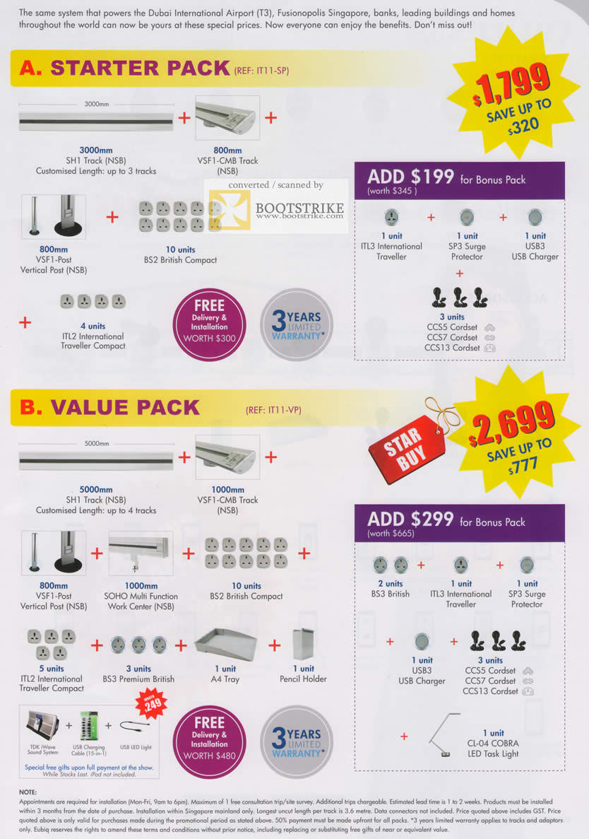 IT Show 2011 price list image brochure of Eubiq Power Outlet System Starter Pack Value Pack SH1 VSF1 BS2 British Compact International Traveller SOHO