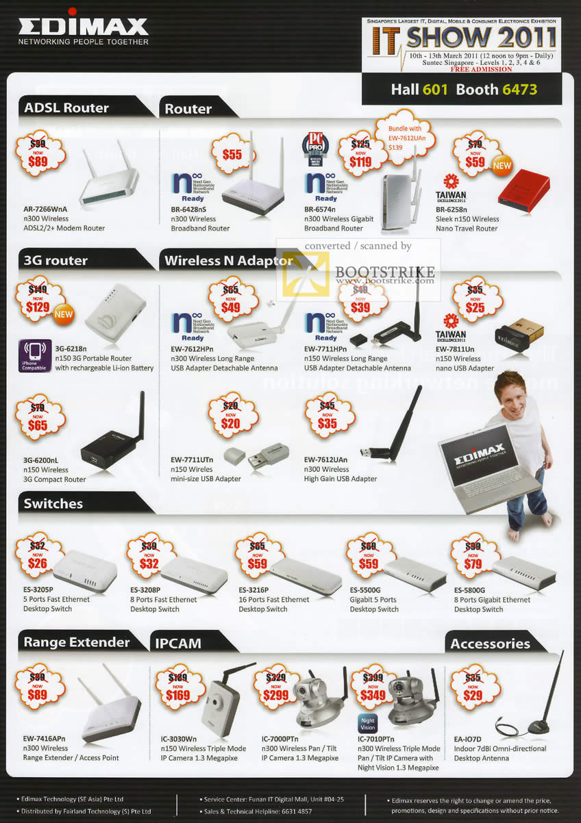 IT Show 2011 price list image brochure of Fairland Edimax Networking ADSL Router 3G Wireless N Adapter Switch Range Extender IpCam Accessories