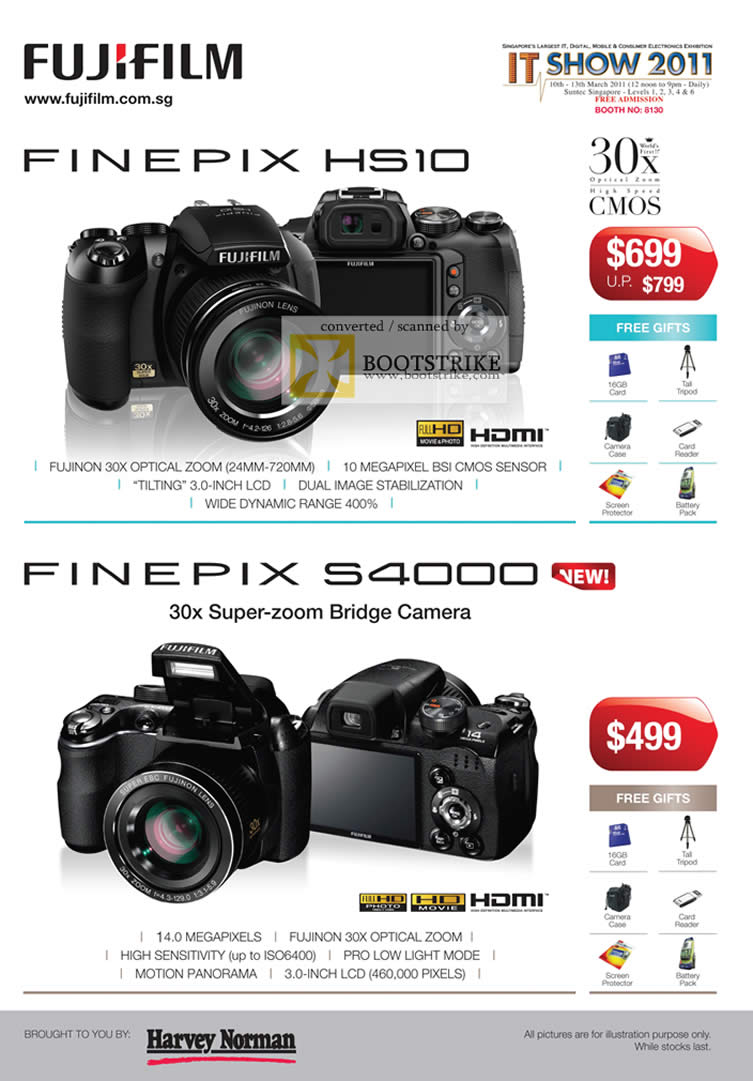 IT Show 2011 price list image brochure of Fujifilm Digital Cameras Finepix HS10 S4000 Harvey Norman