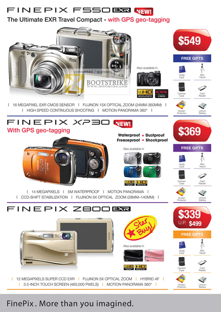 IT Show 2011 price list image brochure of Fujifilm Finepix F550 EXR XP30 GPS Z800 Harvey Norman