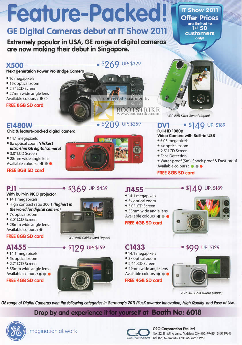 IT Show 2011 price list image brochure of GE Digital Cameras Power Pro Bridge X500 E1480W DV1 PJ1 J1455 A1455 C1433 Camcorder Pico Projector